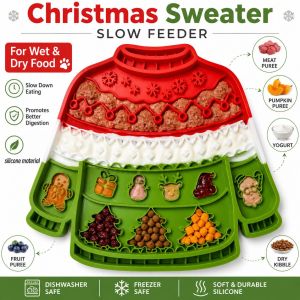 Hot-selling new Christmas-themed sweater-shaped siliconelicking mat with multiple suction cups non-slip designed for slow feeding calming and interactive play