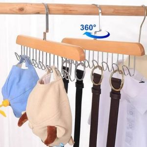 [BAZZAR] 8 Hooks Non-Slip Solid Wood Hanger Woman Bra Hanger Man Belt Tie Hanger Clothes Hanger Rack holder