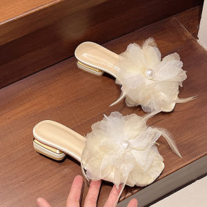 IELGY French Flower Pearl Slippers Womens Summer Fashion