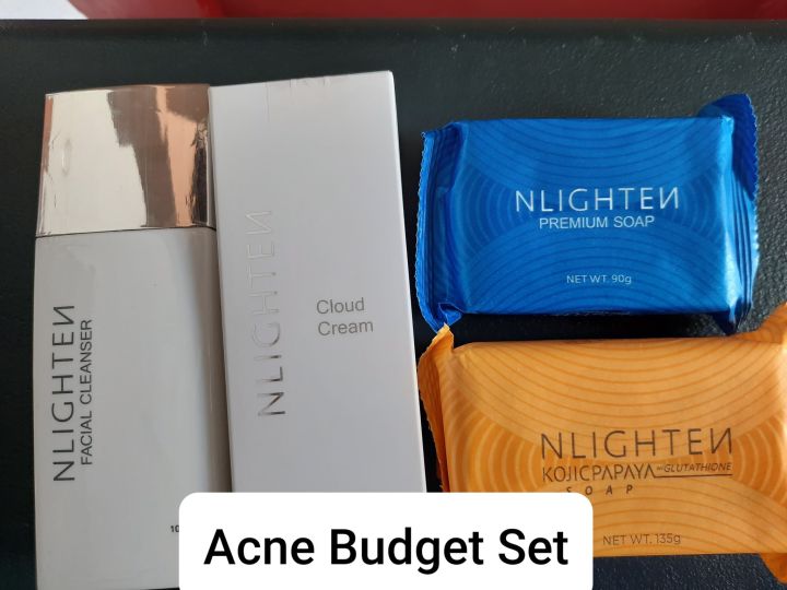 Nlighten Acne Budget Set(Nlighten Cloud Cream, Nlighten Facial Cleanser, Nlighten  Kojic Papaya, Premium Soap
