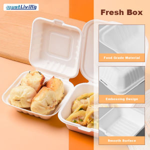 JustLiving 25Pcs Disposable Burger Packaging Box Oilproof Paper Pulp Takeaway Bento Box with Lock Environmentally Degradable Disposable Cake Box Food Packaging Supplies