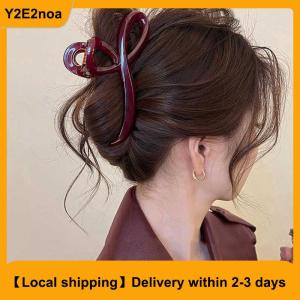 【Local shipping】 Women Large Dark Red Color Hair Claws Barrettes Hairpins Plastic Ponytail Hair Clips Girls Senior Hair Shark Clip Accessories