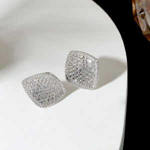 Korean Style Rhomboid Earrings S925 Sterling Silver Inlaid Zircon The Twinkle of Stars Minimalist Style Easy to Match Show Temperament