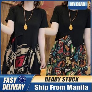 Womens Dresses Korean Style Print Stitching Dress Loose A-line Skirt