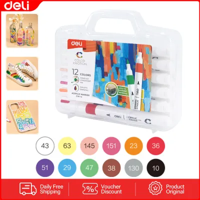 Deli 80 Colors Acrylic Marker 12/24/36 Colors Acrylic Marker Pen Waterproof Art Painting Pens EC191