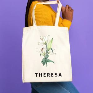 Personalized handbag with birth flower: Personalized canvas gift personalized handbag handbags birthday gifts handbag of the birth month personalized handbag