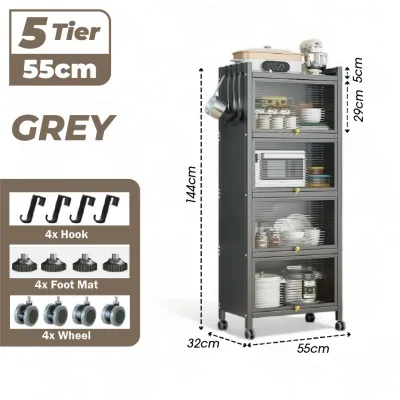 POLAR BEAR 5-Layer Flip-Top Kitchen Storage Rack With Doors Multi-Function Dustproof And Movable Storage Rack