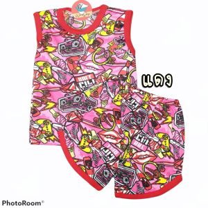 ชุดเด็ก ราคาถูก 49 บาท ได้ทั้งชุด!! ผ้ามัน แขนสั้น+กางเกง ลายการ์ตูนทั้งชุด (KD90)