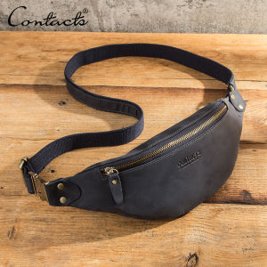 CONTACTS Genuine Leather Waist Pack for Men Travel Fanny Pack Waist Bag Male Belt Bag Multifunctional Chest Bag
