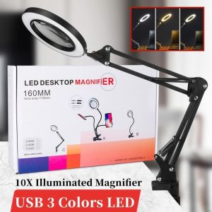 10X Lighted Magnifying Glass Lamp with 3 Color Modes 72 LEDs and Real Glass Lens - For Close Work Repair Reading