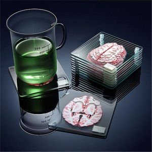 CEMOMEF Glass Acrylic Home Bar Slices Organ Scientists Gift Party Supplies Table Coaster Specimen Coasters Cup Mat