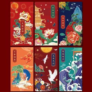 OUTOPEN bao lì xì tết 2027 Cổ điển 6PCS Cần cẩu Phước lành Hot-Dập May mắn Tiền Phong Bì Màu Đỏ Ban phước cho Túi Trung Quốc Năm Mới Túi màu đỏ