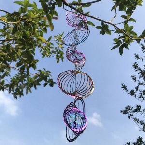 DFIUG 3D Rotating Hanging Windmill Stainless Three-dimensional Wind Chimes Ornaments Wind Spinner Outdoor Garden Home Decoration