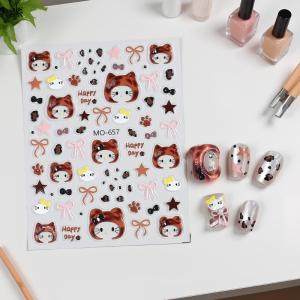 CX💓 สติกเกอร์ติดเล็บลายการ์ตูน Hello Kitty 1 2ชิ้นหมวกโบว์น่ารักสำหรับตกแต่งเล็บแมวแบบ DIY สำหรับตกแต่งเล็บแฟชั่น Y2K