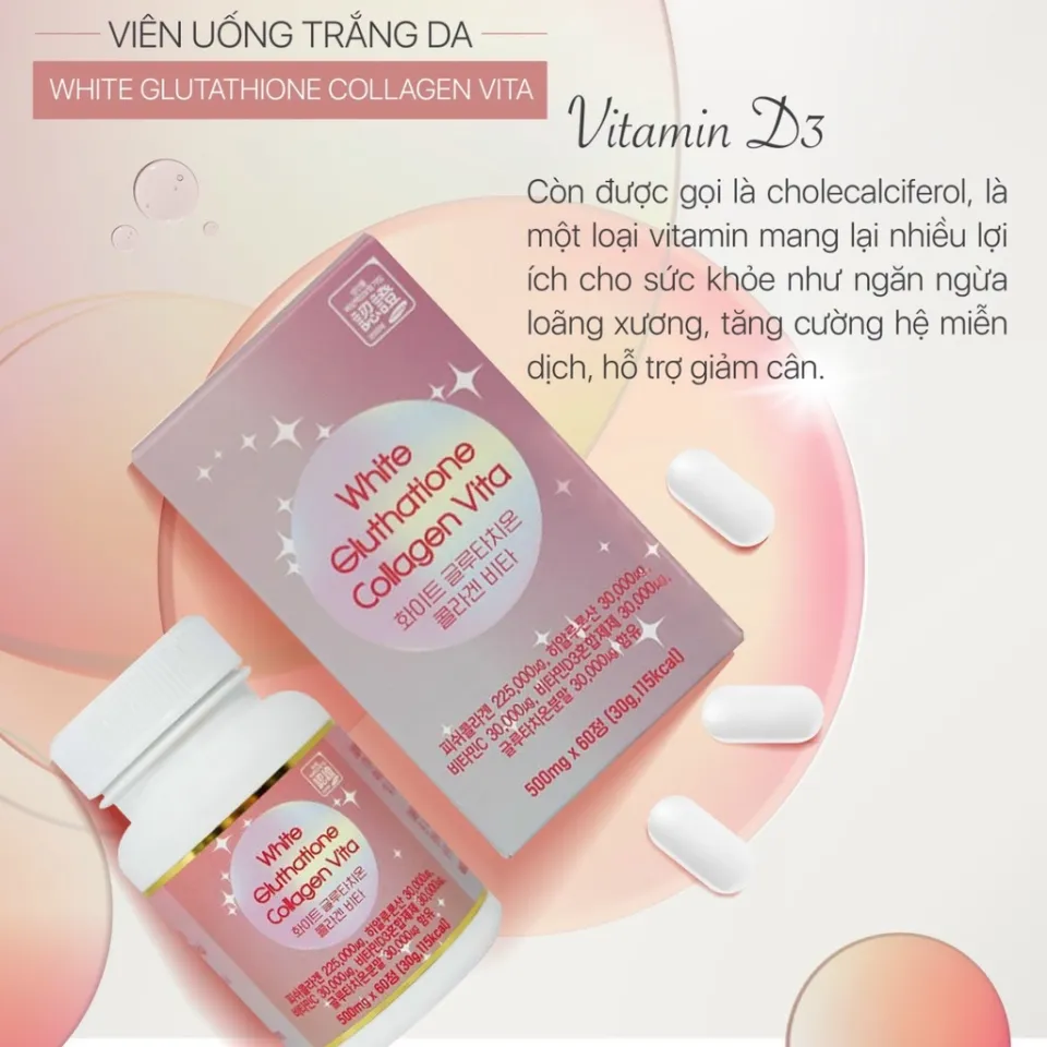 Vin Ung Trng Da Tng Hp White Glutathione Collagen Vita 60 Vin Hn  Quc | Lazada.vn