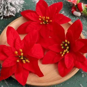 20/30Pcs 14cm Large Artificial Christmas Flowers / Silk Red Poinsettia Flower for Xmas Tree Ornaments / Home Wedding Party Decorations