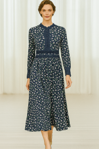 เดรสแม็กซี่สีกรมท่าลายดอกไม้แต่งลูกไม้_SecondhanD_SP032