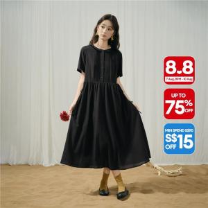 Giordano Women Micro gingham lace round neck maxi dress Free Shipping 18466823