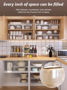 Household multifunctional retractable shelves organizing cabinet storage