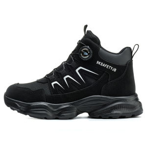 【In Stock】High-top safety shoes protective shoes steel-toed design that is indestructible. Technological rotating buttons that eliminate the need for laces. Lightweight and breathable for outdoor use.