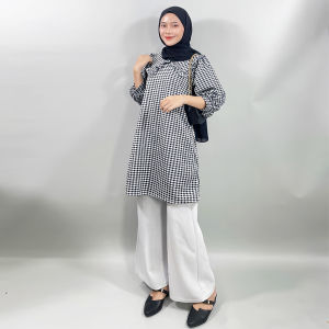 CARLINA Tunik Kotak Flane Nilu Ruffle Kra Tartan