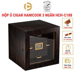 Hộp ủ Xì Gà - Tủ bảo quản Cigar 3 ngăn - 80 điếu - Gỗ Tuyết Tùng Ẩm Kế Điện Tử - HCH-C188- H2H Cigar