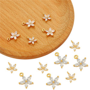 1PC 13.5x11.5mm Fashion Cute Flower Charm 18K Gold Plated Brass Charm Pendant With Zircon Stone For DIY Necklace Earring Jewelry Making