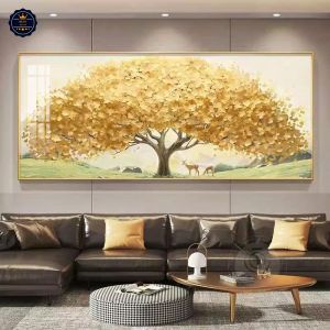 Tranh Hươu Vàng Bên Cây Kim Tiền Tranh Canvas Tranh Tráng Gương Tranh Treo Tường Phòng Khách