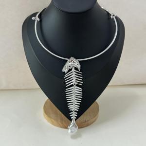 Hmeme Mới lạ thiết kế hợp kim lớn cá xương Mặt Dây Chuyền Choker Vòng cổ cho phụ nữ thời trang phóng đại Vòng cổ trang sức phụ kiện Quà Tặng