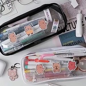 Pencil Pouch Bag Student Stationary Pen Transparent PVC Cosmetic Toiletries Travel Storage Pouch Box Kotak Pensel