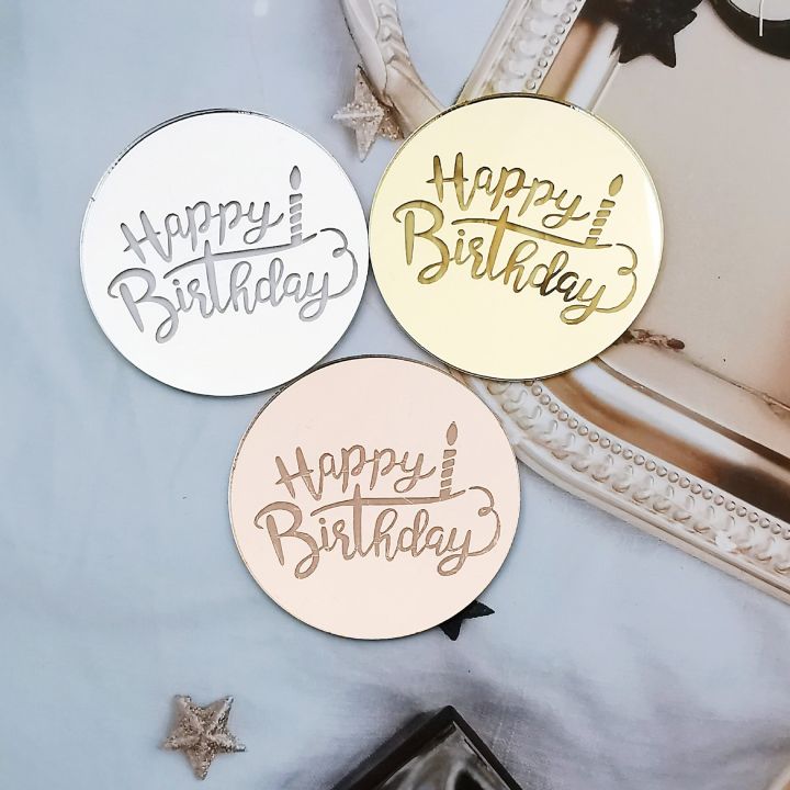 5pcs Circular Happy Birthday Cake Topper Candle Acrylic Cake Decoration
