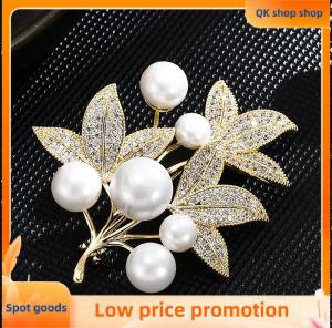 ✨QK shop✨ Fashion Pearl Leaf Brooch For Women Plant Brooches Clothing Coat Jewelry Party Accessries Gifts