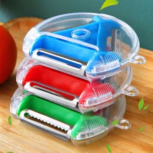 3 In 1 Magic Trio ชุดปอกเปลือกที่สไลด์ผักสเตนเลส Peeler เครื่องหั่น Julienne เครื่องตัดใบมีดปอกเปลือกเครื่องขูดในครัวเครื่องมือ