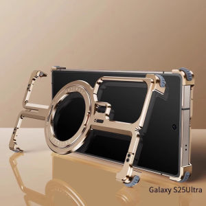 Magnetic Metal Bracket Phone Case For Galaxy S23 Ultra S24 Ultra Galaxy S25 Ultra Aluminum Alloy Frameless Metal Bumper
