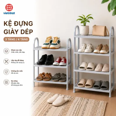 Kệ Đựng Giày 5503/4 - Giá Để Giày Dép Nhựa Việt Nhật 3 Tầng 4 Tầng Tự Lắp Ráp Hàng Chuẩn Nhẹ Gọn Bền Đẹp