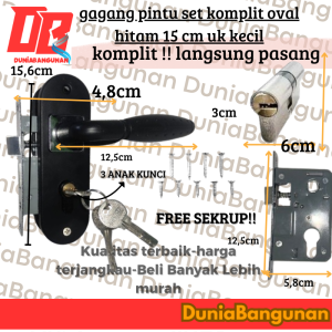 Handle Kunci Pintu Komplit Hitam S/M/L 15cm 20cm 25cm/Gagang Kunci Pintu Satu Set/Door handle set/