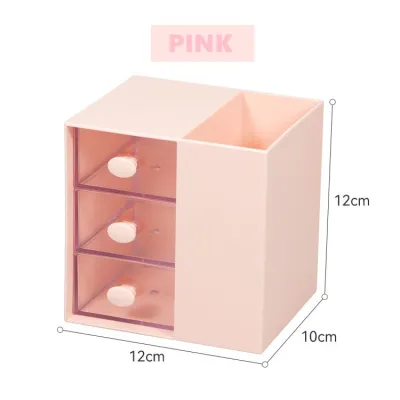【CYT】Multifunctional Creative Pen Holder Storage Box 3 grid drawer Tube Desktop Storage