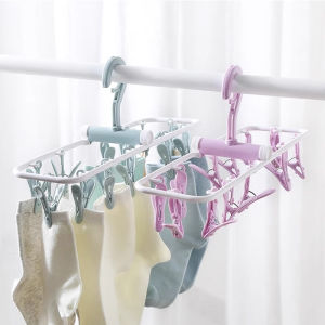 ราวตากถุงเท้าพร้อมคลิปหนีบหลายตัว / พับได้และพกพาสะดวกสำหรับหอพักนักศึกษา เหมาะสำหรับตากชุดชั้นใน ถุงเท้า และป้องกันลม