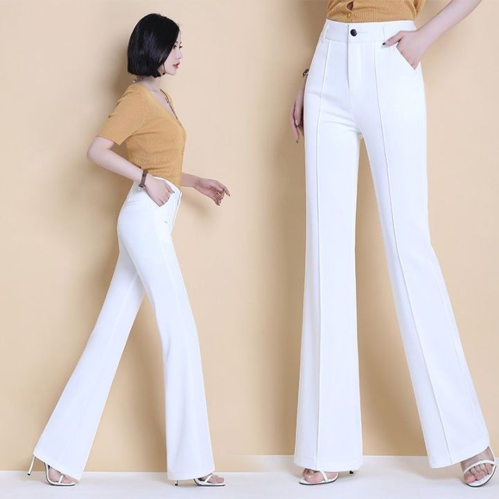 Womens Flare Pants White Elegant High Waist Long Leg Pants Casual