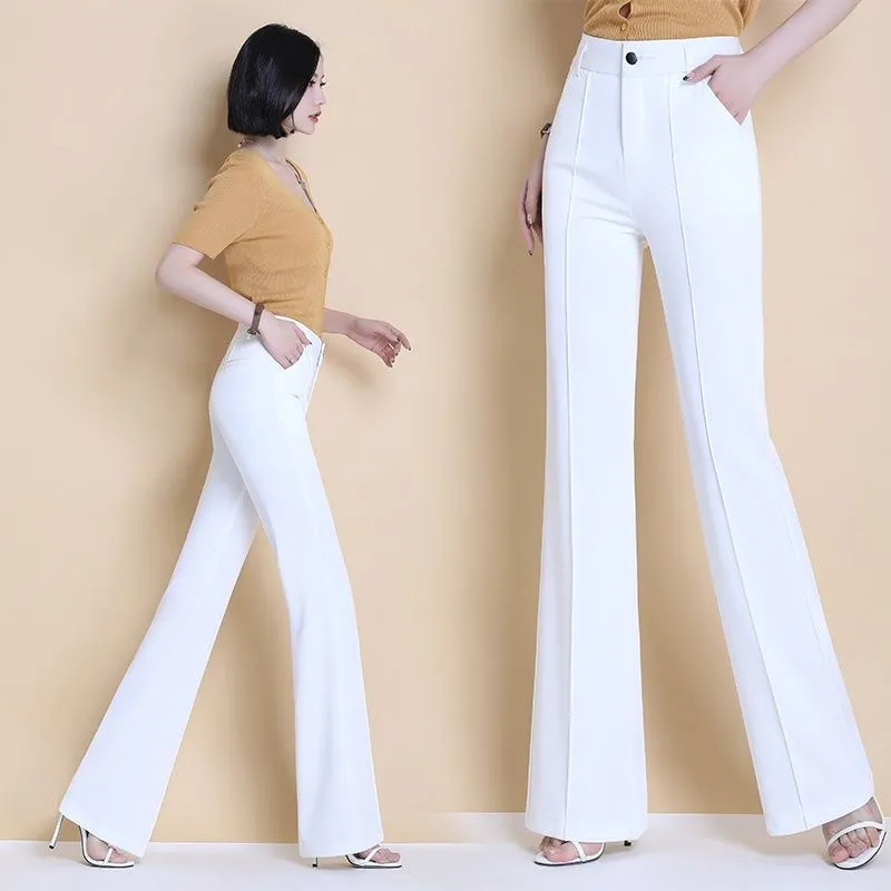 Women Flared Trousers Plus Size Casual Wide Leg Pants Ladies Office OL Pants  Korean Style Slim Stretch Suit Pant High Waist Loose Pants Slack Work Pants