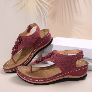 [Free Shipping] Plus Size Womens Summer New Wedge Sandals with One-Strap Buckle and Toe-Clamp Design for Beach Wear