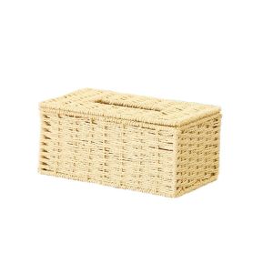 SDFBN Tissue Box Holder Bedroom Hotel Rustic Rattan Natural Car Organizer Tissue Holder Napkin Box Paper Towel Dispenser Wipes Storage Case