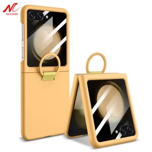 For Samsung Z Flip 7 Ring Holder Case Tempered Glass Screen Protector Liquid PC Cover for Samsung Galaxy Z Flip 5 6 7 Flip7