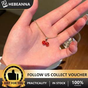 hebeanna European And American Fashion Red Cherry Pendant Necklace Light Luxury Personalized Women Clavicle Chain Jewelry Gift
