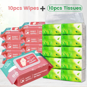 20PCS baby wipes and tissue Combo Unscented baby wipes 10 packs tissue wipes for baby