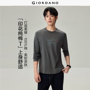 GIORDANO Men T-Shirts 100% Cotton Retro Sports Print Tee Crewneck Long Sleeve Fashionable Casual T-Shirts 13096795