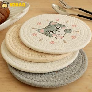 【N2HAO】 Table Pad Insulation Placemat Cup Bowl Mat Home Decoration Durable Cat Pattern Coaster Table Decoration Kitchen Accessories