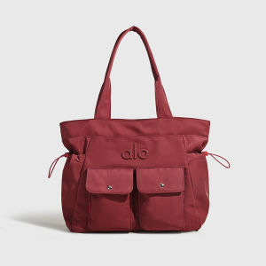 Ladies ALO Utility Tote Bag Double Snap Front Pockets Drawstring Side Storage Waterproof Nylon Big Capacity Yoga Gym Office Shoulder Bag