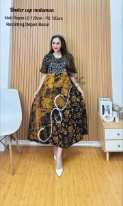 Terbaru - Daster jumbo twill rayon super premium lengan pendek kekinian batik viral pekalongan modern || Gamis dress midi best seller.