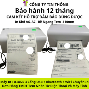 Máy In Nhiệt TD-402S 3 Cổng USB + Bluetooth + WiFi Chuyên In Đơn Hàng TMĐT Tem Nhãn Từ Điện Thoại Và Máy Tính